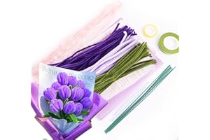 FENGQQKJ Tulip Flower Bouquet Pipe Cleaner Set Pipe Cleaner for Crafts Flower Bouquet Twister DIY Chenille Wire Tulip Bouquet Kit with Flower Bouquet Paper for Crafts Decoration