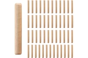 LGYUWER 50 Pcs Wooden Dowels 6mm X 50mm Cabinet Drawer Round Wood Dowel Wood Pins Twill Fluted Dowel Pins Grooved Dowels Plugs, for Furniture Door Art Woodwork Carpentry Craft DIY