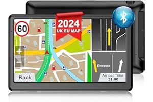 Jimwey SAT NAV 2024 UK EU Map, GPS Navigation for Car Lorry Truck with Voice Guidance and Speed Camera Warning, Lifetime Free Maps Update (BT7)
