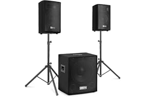 Vonyx VX1015BT Mobile PA Anlage Komplettset, PA Anlage Aktiv mit Bluetooth Komplettset, 1000 Watt DJ Boxen, PA Lautsprecher Beschallungsanlage, 2X Top-Speaker, 1x Subwoofer, Kabel, Stativen, Tasche