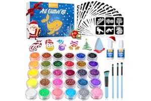 ‎BLEDRAS Bledras Glitzer Tattoo Set Kinder, 30 Farben Glitzertattoos, 147 Schablonen, 4 Pinsel, 2 Kleber, Geschenke für Kinder im Alter von 3 bis 12 Jahren, Wunderschön Verpackt（Junge）