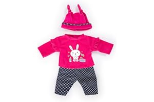 Bayer Design- Ropa 42 a 46cm, Accesorios para muñeca, Top y Gorra, Conjunto, Traje con Conejos, Color rosa, azul, punteado (84679AA) , color/modelo surtido
