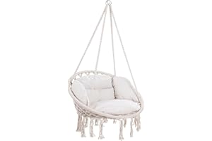 DETEX® Fauteuil Suspendu avec Coussins crème hamac extérieur Chaise Suspendue balancelle Relax Jardin capacité 150 kg Fauteuil de Lecture