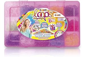 CRAZE loops Mega Box - Loom Bänder Set mit 1600 Gummibänder zum Basteln & viel Zubehör - Halsketten, Ringe und Armbänder selber machen, Farbenmix