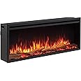 FLAMME 50’’/127cm Castello Platinum Smart Inset Media Wall Electric Fireplace Compatible with Alexa and Google Assistant Deep Fuel Bed Perfect for Media Wall