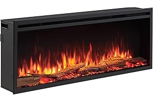 FLAMME 50’’/127cm Castello Platinum Smart Inset Media Wall Electric Fireplace Compatible with Alexa and Google Assistant Deep Fuel Bed Perfect for Media Wall