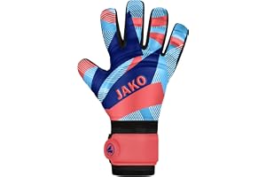 JAKO Unisex målvaktshandskar River Basic Junior RC, Coral/Skyblå/marinblå, 6