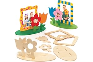 Baker Ross Bilderrahmen-Bastelsets „Blumengarten“ aus Holz (4 Stück) – für Kinder zum Basteln, Gestalten und als Dekoidee