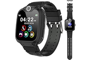 Kesasohe Smartwatch Kinder Telefon, wasserdichte Kinderuhr mit SOS Kamera Musik Wecker Taschenrechner 16 Spiele Uhr Anruf Kinder, Geschenke für Schüler im Alter (Schwarz)