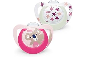 Smoczek dla niemowląt NUK Star | 6–18 miesięcy | Smoczki uspokajające na dzień i na noc | Silikon bez BPA | Kolor c | 2 sztuki