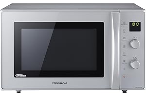 Panasonic NN-CD575MEPG | Four 3 en 1 Combiné, 27L, Inverter, Chaleur tournante à 100-220°C, Gril Quartz 1300W, Micro-ondes 1000 W, Plat Crispy, Plateau tournant 34 cm, Argent – Version FR