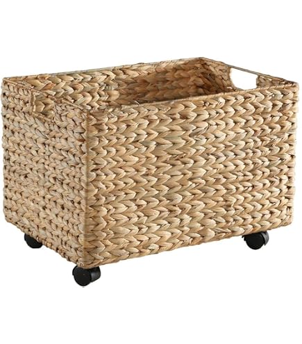 WEECO Coffre de rangement rustique en bois sur roulettes 80x47x45cm - Grand coffre avec couvercle en bois massif couleur chêne - Décoration et rangement vintage