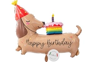 balloa Folienballon XXL Hund Dackel Happy Birthday, Helium Ballon Tier, Luftballon Geburtstag Kinderparty Deko, Geburtstagsballon Hundemotiv für Jungen Mädchen, Geschenk zum Kindergeburtstag, 94cm