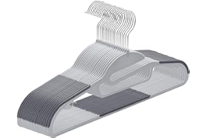 ABHENG Perchas de Plástico, 20 Unidad, Apertura en Forma de U, Perchas con Revestimiento de Goma, Resistentes, Antideslizantes, Gancho Giratorio 360º, 41.5 x 0.5 x 22.5 cm, Gris APY0420G