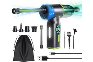 Compressed Air Duster 3-in-1, Salati Electric Compressed Air Cleaner for PC, 10000RPM Air Blower, Mini Vacuum with Digital Screen 3 Speeds LED Light 7500mAh Battery for Keyboard Laptop Car Home