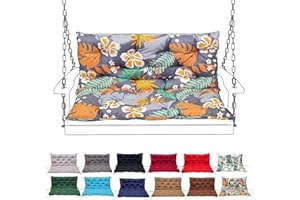 SDNAM Porch Swing Cushion with Backrest, Waterproof Bench Cushion for Outdoor Furniture, 2-3 Seater Replacement Thickened Swing Cushion with Ties,Patio,Outdoor,Backyard and Garden(#13,100X100CM/39X39IN)