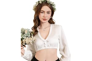 DIRNDLSTERN Bluse Damen Weiß - Dirndlbluse Langarm V-Ausschnitt Knopfleiste Trachtenbluse für Oktoberfest & Karneval