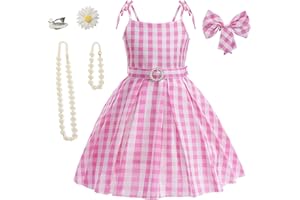 Cimefi Disfraz de princesa rosa a cuadros para niños y niñas, vestidos retro, Halloween, vestido con accesorios