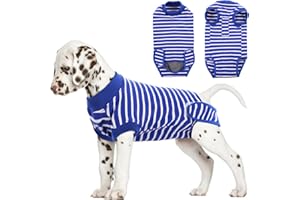 Hjumarayan Hundebody nach OP - Hundebody nach Kastration Rüde Atmungsaktive OP Body Hund Kastration Hündin mit Klett Hunde Body Operation Hündin, Alternative zur Halskrause, Blau-weiß Gestreift
