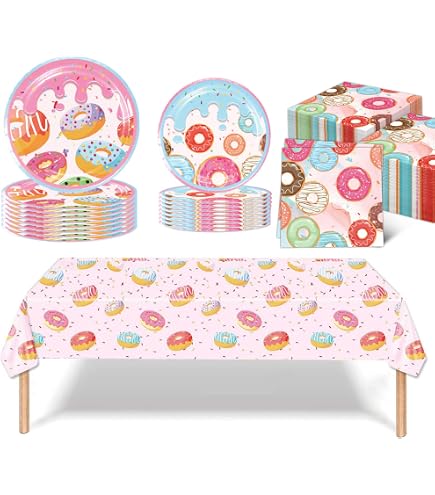 Donut Party-Dekoration Für 20 Gäste – Inkl. Teller, Servietten & Tischtuch, Süßes Motto-Set