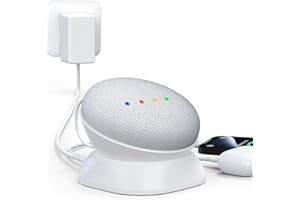 HomeMount Google Nest Mini Stand, Desktop Stand with Charging Ports for Nest Mini 2nd Gen, Charges Phones & Headphones, Anti-Slip, Portable Speaker Mount, Ensures Pristine Sound Quality (White)