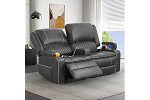 SQUEBILIFE Recliner Chair 2 Seater Sofa Set with Reclining Mechanism, Console Buit-in Cup Holders, USB Ports, Side Storage Pockets Leather Reclining Sofa