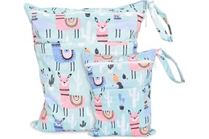 DISNACE Stoffwindeln Nasstaschen 2 Stück Windeltaschen Wickeltasche Nasstaschen Reusable Beutel Wetbag Organiser Wasserdichte mit Reißverschluss für Kleinkind Windeln Baby Reisen Unterwegs Kindergarten