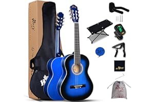 Winzz Konzertgitarre 3/4, Klassische Gitarre Anfänger Set für Kinder - Blau Glänzend (36 Zoll)