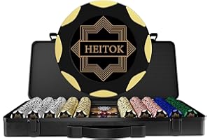 HEITOK Set di Fiche da Poker in Argilla Elegante Custodia, 500 Pezzi Professionali da 14g per Texas Hold'em & Blackjack