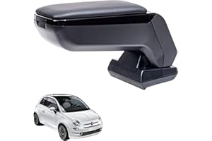 ‎RATI Rati Armster S Armrest Compatible with Fiat 500 2016-2024 [Black, Vegan Leather] Retrofittable Central Armrest with Storage Compartment (Not for 500e)