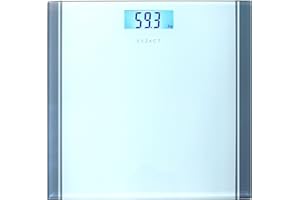 EXZACT Bathroom Scale Digital, Electronic Body Scale - Max.150kg - Switch between kgs/stones/lbs - High Precision, Backlight LCD Display (White)