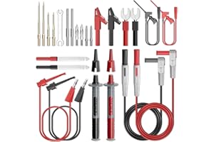 Cleqee - Juego de 25 cables de prueba de silicona con conector banana, multímetro reemplazable, sondas traseras de prueba, pinzas de cocodrilo, cables de gancho de prueba, enchufe de pala