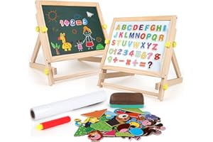 kramow 3 En 1 Pintar Pizarra Magnética De Madera para Infantil,Tableros De Caballete Tablero de Dibujo de Doble Cara para Niños Niña 3 Años 4 Años 5 Años