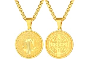 FaithHeart Collier Saint Benoit,Pendentif Patron Contre Les Mauvais Acier Inoxydable/Or/Noir avec Chaîne Réglable 55+5 cm,Bijoux Protection pour Femme,Homme (Boîte Cadeau)