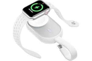 Charmast Portable Charger Compatible with Apple Watch Series 9/8/SE/UItra/7/6/5/4/3/2/1, 1200mAh Wireless iWatch Charger Power Bank Built in input Cable Keychain Travel Accessories (White)