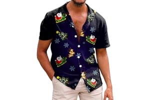BOLONWZI Festivalkleidhemd für Herren Lustig 3D Druck Weihnachts Freizeithemd Xmas Shirt Weihnachten Funky Hemd mit Button-Down-Kragen Hawaiihemd für Männer Herren Kurzarmhemd