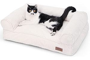 FUKUMARU Panier Chiens Chats, Coussin Chien Dehoussable et Lavable, Canapé Antidérapant pour Petits Chiens et Chat, 72 x 52 x 22 cm, Crème