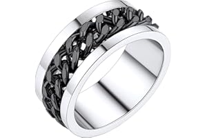 PROSTEEL Mens Cool Spinner Ring Cuban Link Ring, Stainless Steel/Gold Plated/Black (Send Gift Box)