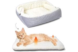 MAIYADUO Self Warming Cat Beds for Cats and Small Dogs - 42x38 cm Washable Reversible Convertible Cat Beds for Indoor Cats, Soft Plush Pet Sleeping Bed Cushion Blankets - Unfolded Size 61x51cm