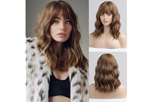 HAIRCUBE Brązowe Peruki dla Kobiet, Długość Ramion Krótka Syntetyczna Peruka z Fringe na Codzienne lub Cosplay