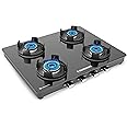 Sunshine Regal Pro 4 Burner | 4 Burner Glass Gas Stove | Toughened Glass Cooktop | ISI Certified | Manual Ignition | 5G technology, LPG Ready & PNG Compatible (Premium Black)