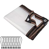 SUREH Abdeckplane, 3 m x 3 m, transparent, strapazierfähig, wasserdicht, Kunststoff, mit Metallösen, für Camping, Bodenpflanz