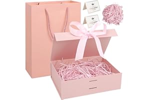 Realjoy Pudełko na prezenty z pokrywką, pudełko prezentowe 23 x 17 x 7 cm, pudełka na prezenty z kokardką, kartka z życzeniami i rafią, pudełko na prezenty urodzinowe, wesela, walentynki, Boże