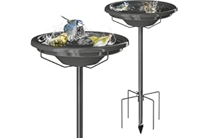 iBorn Bird Bath for Outside,92cm Metal Freestanding Bird Baths with 3 Adjustable Height Pole,30cm BPA-Free Bowl,5-Prongs Base,Gray,Pack of 1（Not Include Fountain）