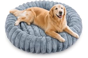 Qoosea Cuccia per Cani Morbida con Peluche Lungo, Lavabile Cuccia Cane Interno con Fondo Antiscivolo, Caldo Cuccetta per Cani e Gatti da Kennel, Addensamento Tappetino Letto Grigio 60cm