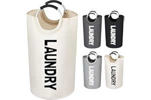 Votoko Cesta Plegable para La Colada 82 L, con Asa, Impermeable, Bolsa de LavanderíA, Cesta Grande de Tela Oxford, PortáTil, Cesta de Almacenamiento para Dormitorio, SalóN, Beige