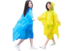 Elitecran 2 Pcs Poncho Niños, EVA Chubasquero Impermeables para Hombres/Mujeres, Capa de Lluvia con Capucha Chubasquero Niñas, Chaquetas de Lluvia Infantiles Reutilizable para Aire Libre