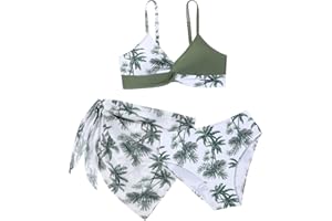 Xumplo Conjunto de bikini de 3 piezas para niñas, traje de baño con bloques de color y pantalones cortos, traje de baño para adolescentes
