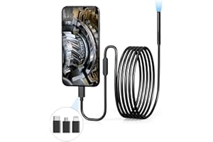 SEEDAWN Endoscope Camera with Light - 7.9mm 3-In-1 Type-C USB Borescope with 6 LED Lights and 9.8FT Semi-Rigid Snake Cable, Waterproof IP67 WiFi Inspection Camera for OTG Android, iPhone (USB Powered)