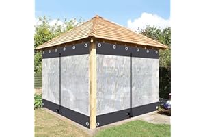 AMDHZ Pergola Side Curtains Transparent Waterproof with Zipped Door 0,5mm Clear Tarpaulin for Gazebo, Porch, Terrace (Color : Clear gray with zipper, Size : 3x2m)